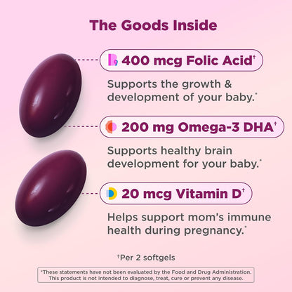 OLLY Ultra Strength Prenatal Multivitamin Softgels, Omega-3s - 60 Count