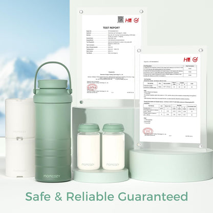 Momcozy 22oz Portable Breast Milk Cooler for Outdoor, Life Saver with 360° Total Cooling for 24 Hours, Larger Capacity Travel Breastmilk Chiller with 2pcs Baby Bottles for Breastmilk Storage, Green