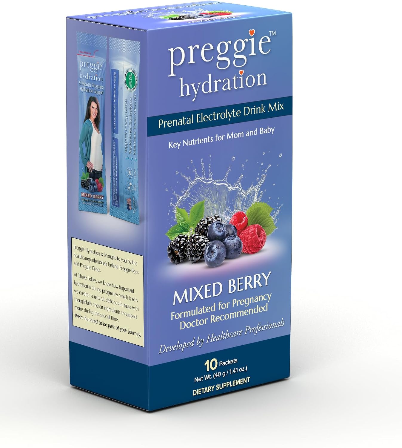 Three Lollies Preggie Hydration Packets, 10 Count