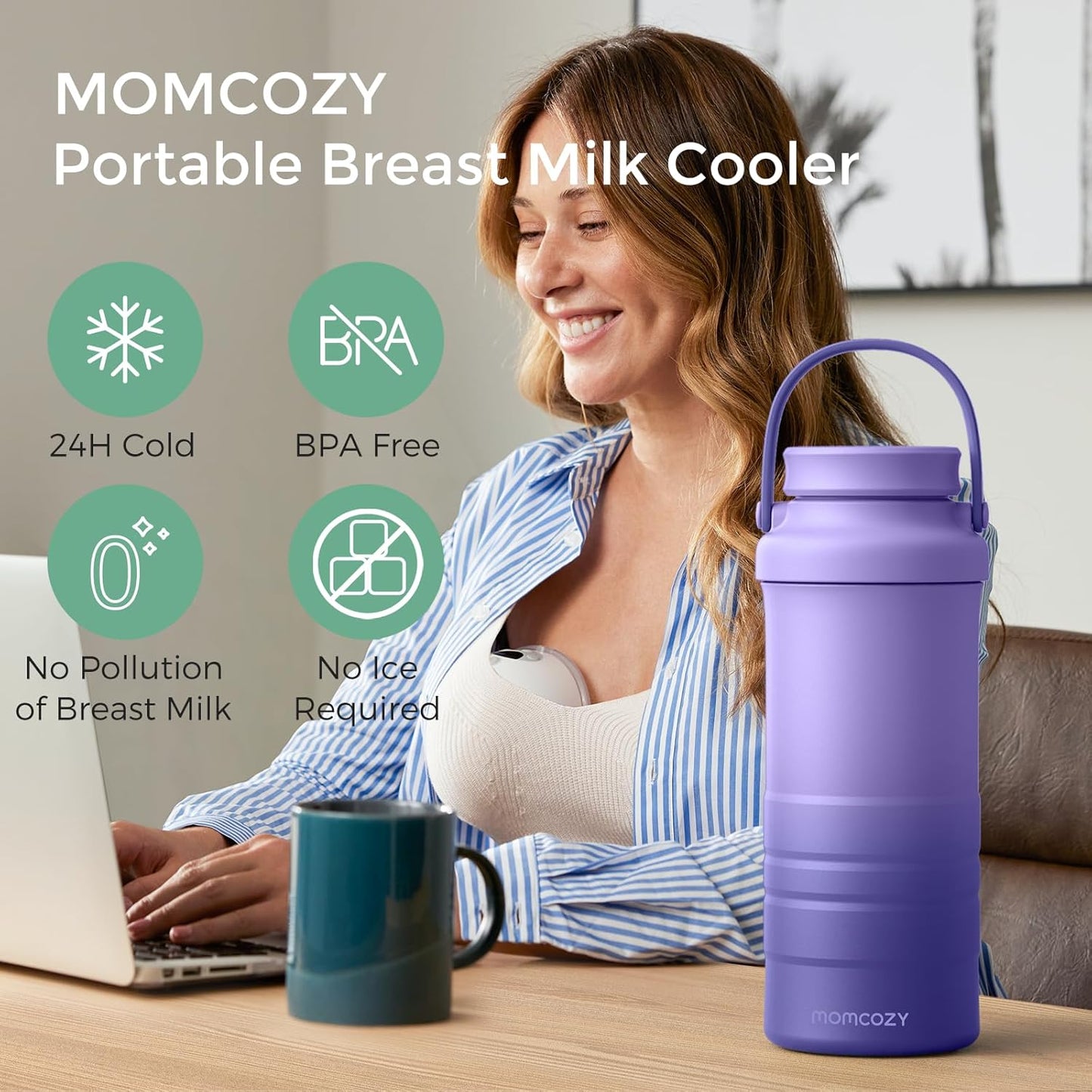 Momcozy 22oz Portable Breast Milk Cooler for Outdoor, Life Saver with 360° Total Cooling for 24 Hours, Larger Capacity Travel Breastmilk Chiller with 2pcs Baby Bottles for Breastmilk Storage, Green