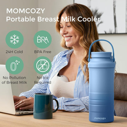 Momcozy 22oz Portable Breast Milk Cooler for Outdoor, Life Saver with 360° Total Cooling for 24 Hours, Larger Capacity Travel Breastmilk Chiller with 2pcs Baby Bottles for Breastmilk Storage, Green