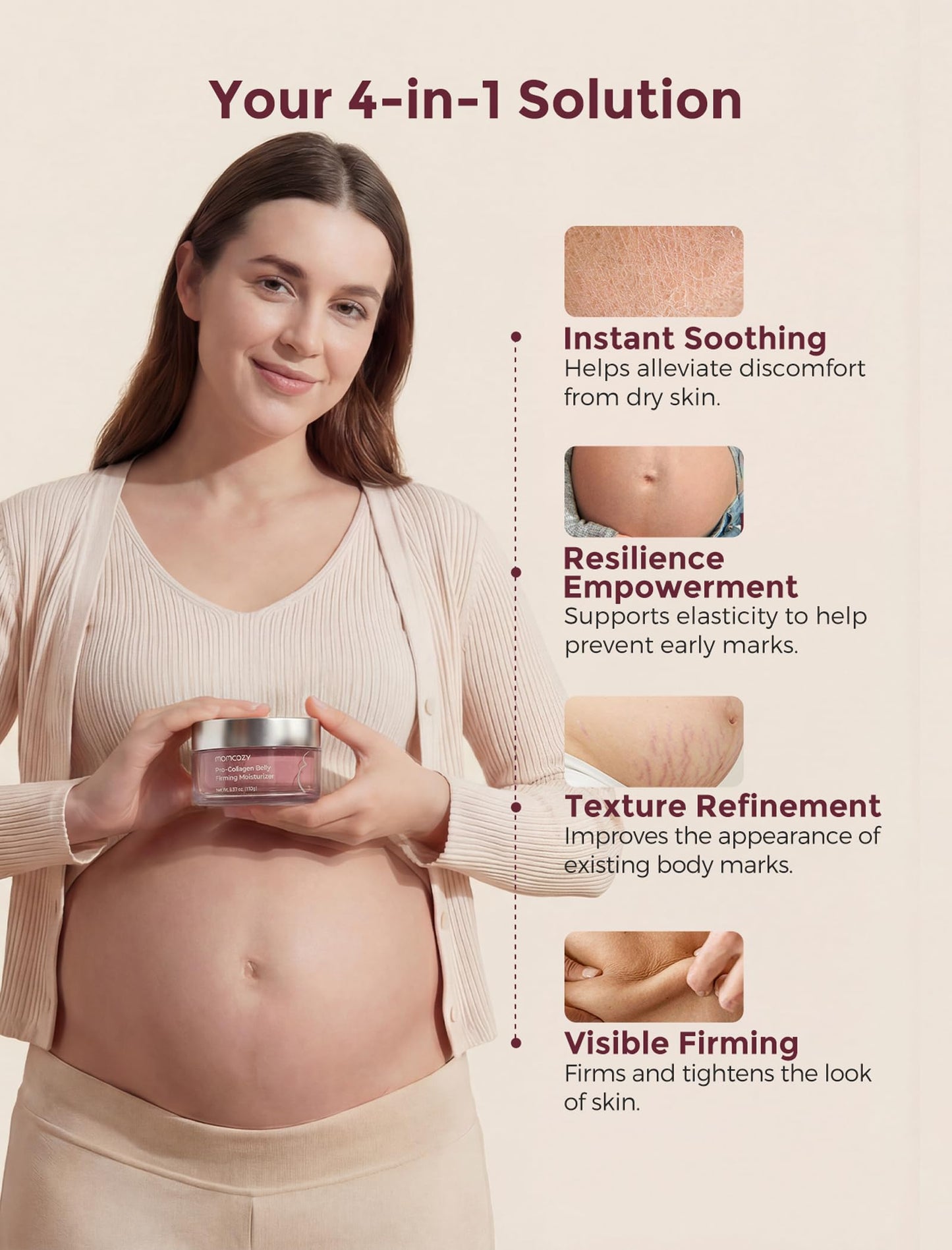 Momcozy Stretch Mark Prevention Cream for Pregnant Women, Travel Size Belly Moisturizer for Dry Skin, Peptides & Shea Butter, Maternity Care, 1.06 oz (30g)
