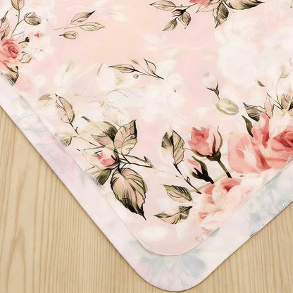 Newborn Receiving Blanket Headband Set Flower Print Baby Swaddle Blankets (Vintage)