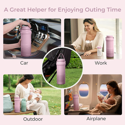 Momcozy 22oz Portable Breast Milk Cooler for Outdoor, Life Saver with 360° Total Cooling for 24 Hours, Larger Capacity Travel Breastmilk Chiller with 2pcs Baby Bottles for Breastmilk Storage, Green