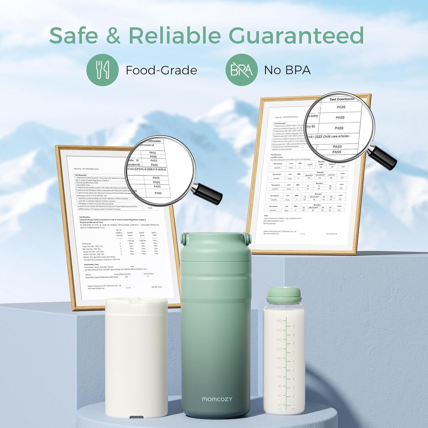 Momcozy 22oz Portable Breast Milk Cooler for Outdoor, Life Saver with 360° Total Cooling for 24 Hours, Larger Capacity Travel Breastmilk Chiller with 2pcs Baby Bottles for Breastmilk Storage, Green