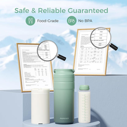 Momcozy 22oz Portable Breast Milk Cooler for Outdoor, Life Saver with 360° Total Cooling for 24 Hours, Larger Capacity Travel Breastmilk Chiller with 2pcs Baby Bottles for Breastmilk Storage, Green