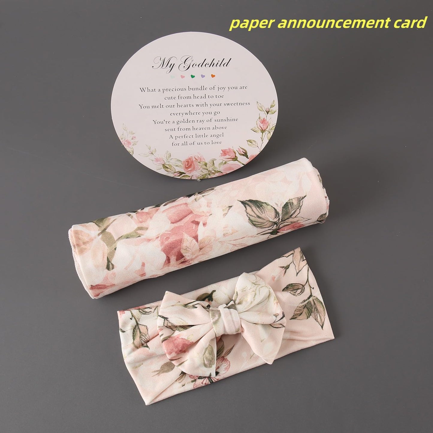 Newborn Receiving Blanket Headband Set Flower Print Baby Swaddle Blankets (Vintage)