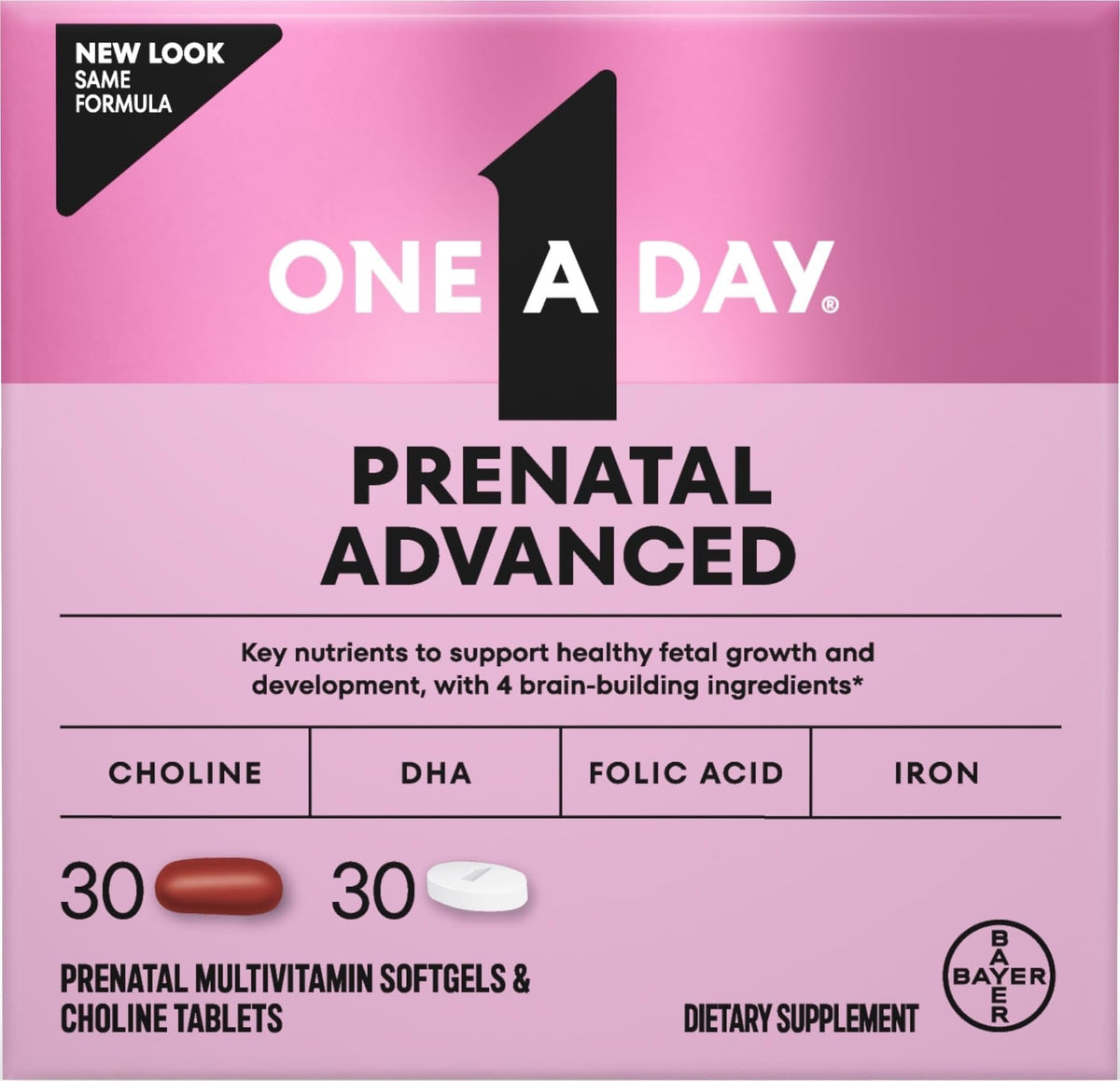 One A Day Prenatal Advanced- Prenatal Vitamins with Folic Acid, Choline, DHA & Iron, Pregnancy Vitamins for Women to Support Baby’s Development, 60+60 Ct (120 Total Set) (Packaging May Vary)