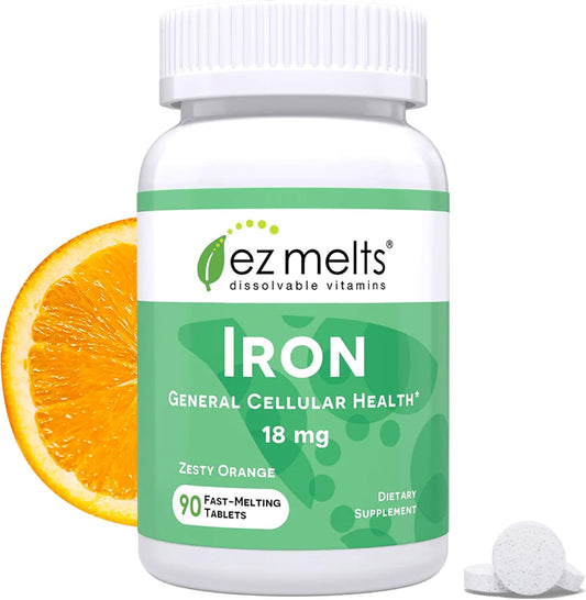 EZ Melts Dissolvable Iron 18 mg, 90 Tablets (90 Servings), Zesty Orange