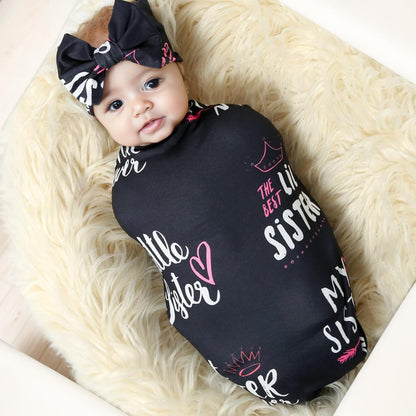 Newborn Receiving Blanket Headband Set Flower Print Baby Swaddle Blankets (Vintage)