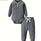 Long Sleeve Solid Color Ribbed Bodysuit And Pants Set