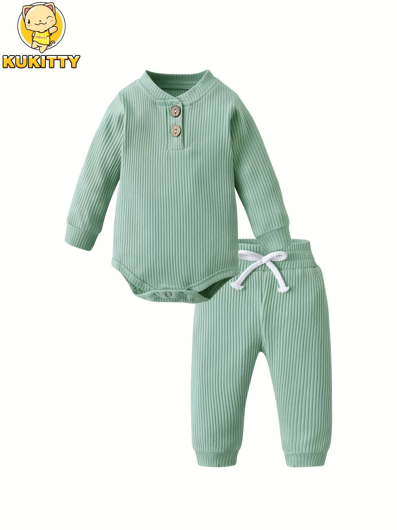 Long Sleeve Solid Color Ribbed Bodysuit And Pants Set