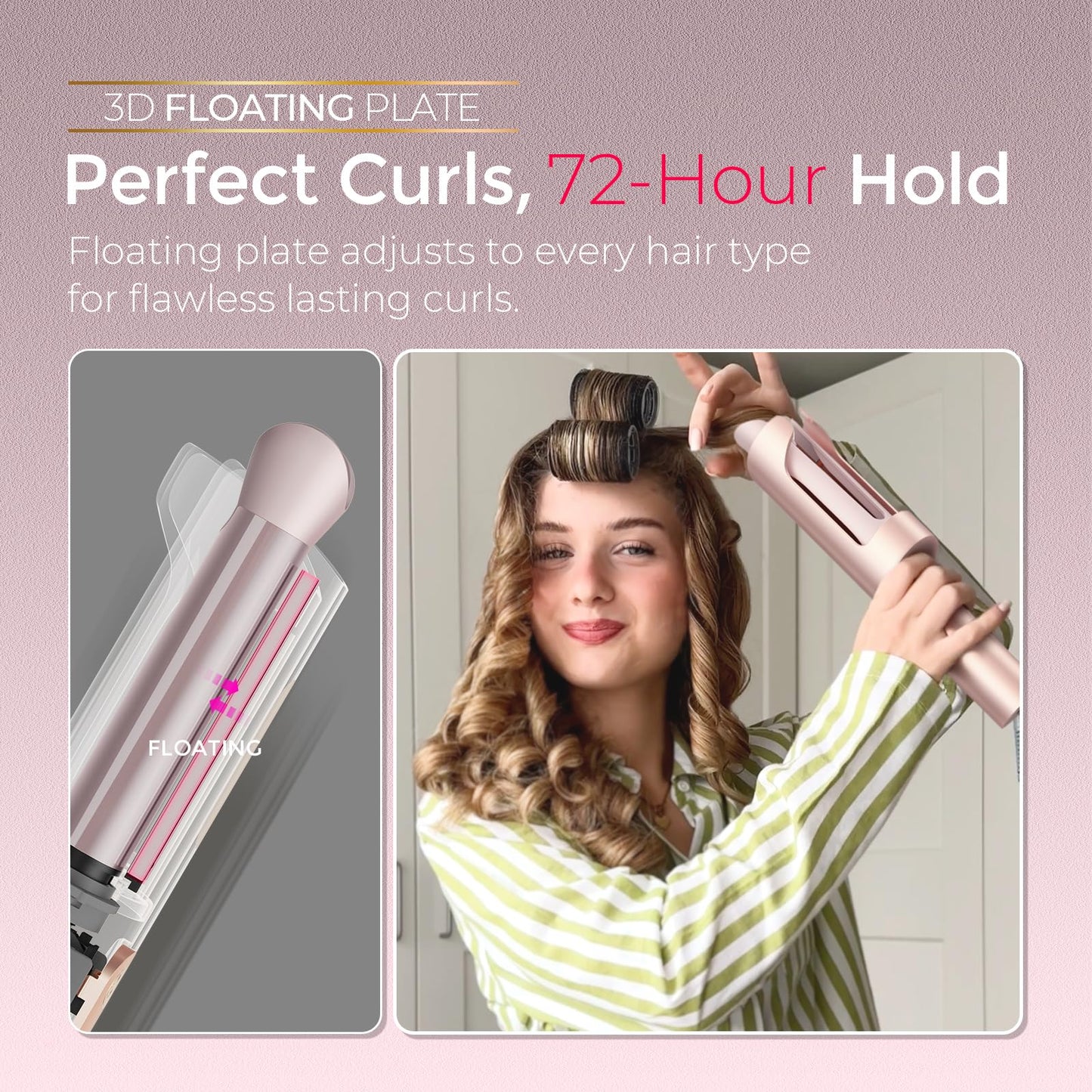 TYMO CurlPro Plus Automatic Rotating Curling Iron - Upgraded Long Barrel Curling Wand for Long Hair, Ceramic Hair Curler for Women, Anti-Scald, Tangle-Free, 600M Ionic, Dual Voltage, Gold, 1 Inch