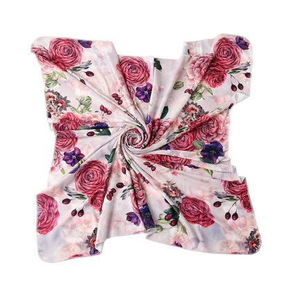 Newborn Receiving Blanket Headband Set Flower Print Baby Swaddle Blankets (Vintage)
