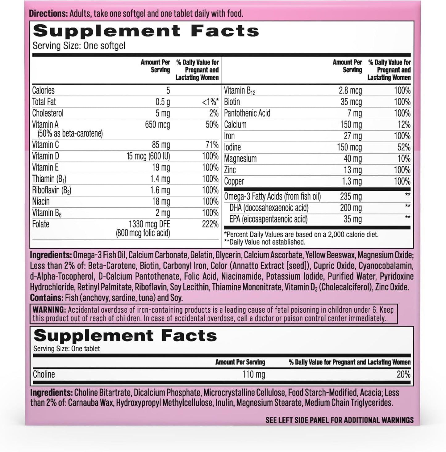 One A Day Prenatal Advanced- Prenatal Vitamins with Folic Acid, Choline, DHA & Iron, Pregnancy Vitamins for Women to Support Baby’s Development, 60+60 Ct (120 Total Set) (Packaging May Vary)