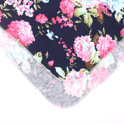 Newborn Receiving Blanket Headband Set Flower Print Baby Swaddle Blankets (Vintage)