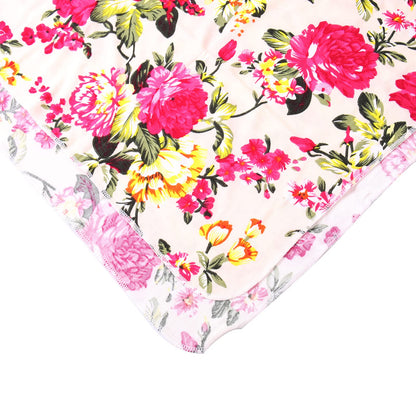 Newborn Receiving Blanket Headband Set Flower Print Baby Swaddle Blankets (Vintage)