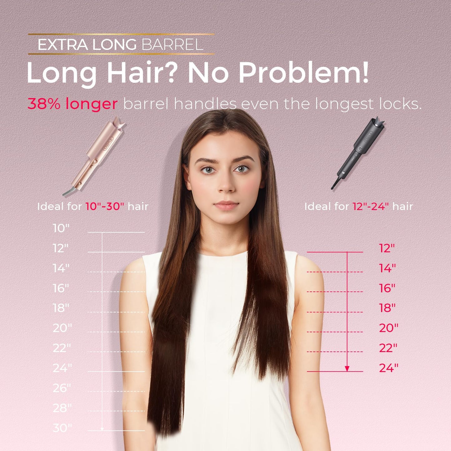 TYMO CurlPro Plus Automatic Rotating Curling Iron - Upgraded Long Barrel Curling Wand for Long Hair, Ceramic Hair Curler for Women, Anti-Scald, Tangle-Free, 600M Ionic, Dual Voltage, Gold, 1 Inch