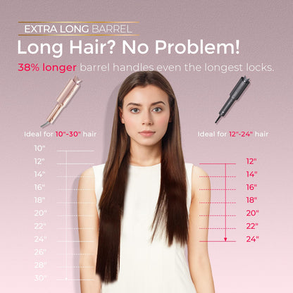 TYMO CurlPro Plus Automatic Rotating Curling Iron - Upgraded Long Barrel Curling Wand for Long Hair, Ceramic Hair Curler for Women, Anti-Scald, Tangle-Free, 600M Ionic, Dual Voltage, Gold, 1 Inch