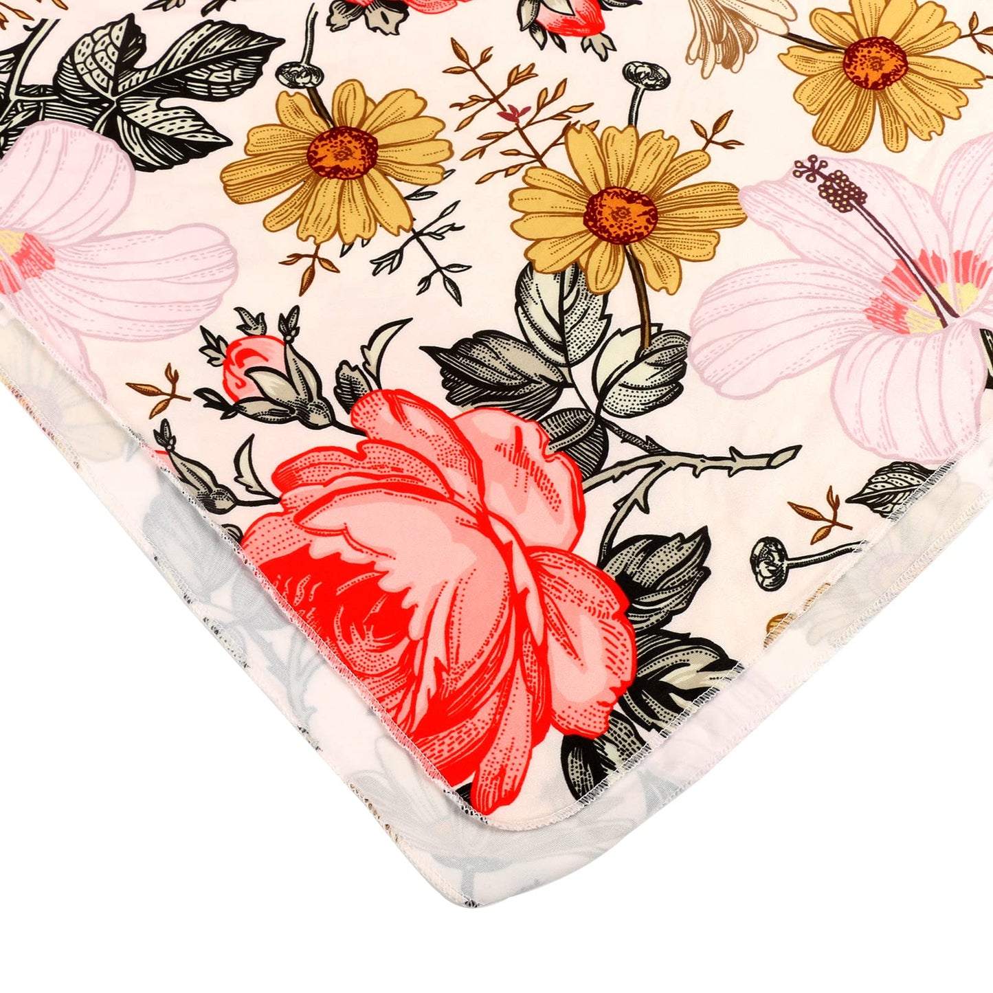 Newborn Receiving Blanket Headband Set Flower Print Baby Swaddle Blankets (Vintage)
