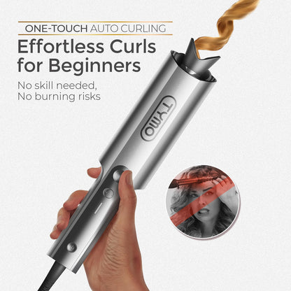 TYMO CurlPro Plus Automatic Rotating Curling Iron - Upgraded Long Barrel Curling Wand for Long Hair, Ceramic Hair Curler for Women, Anti-Scald, Tangle-Free, 600M Ionic, Dual Voltage, Gold, 1 Inch
