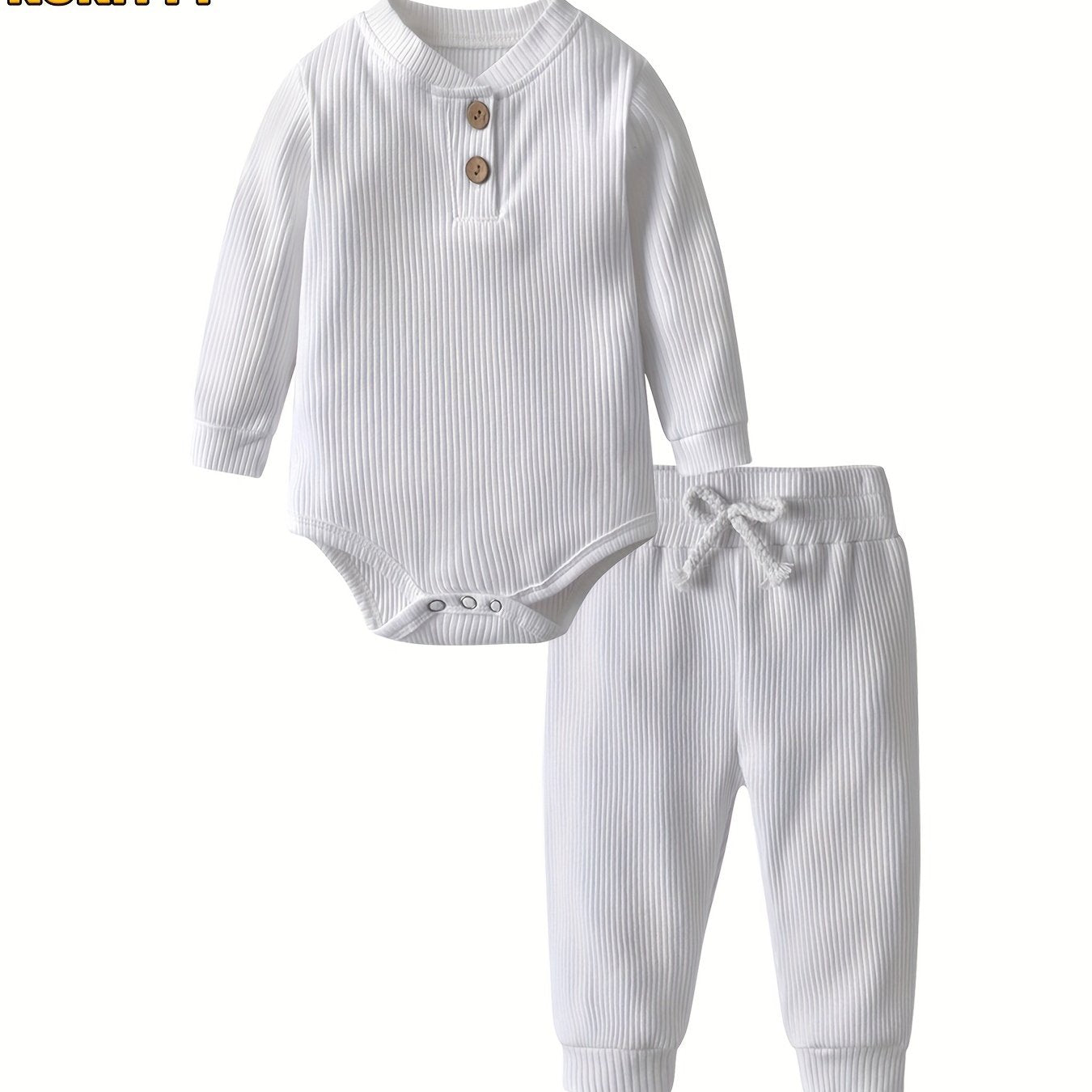 Long Sleeve Solid Color Ribbed Bodysuit And Pants Set