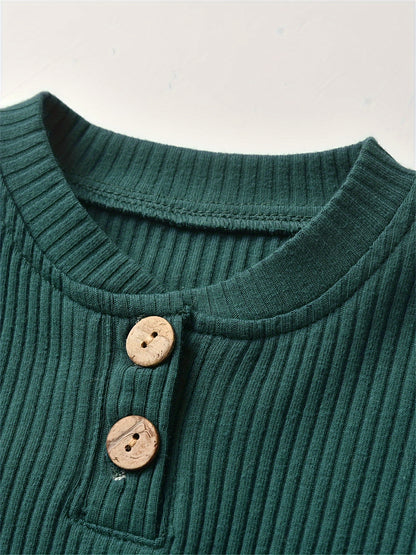 Long Sleeve Solid Color Ribbed Bodysuit And Pants Set