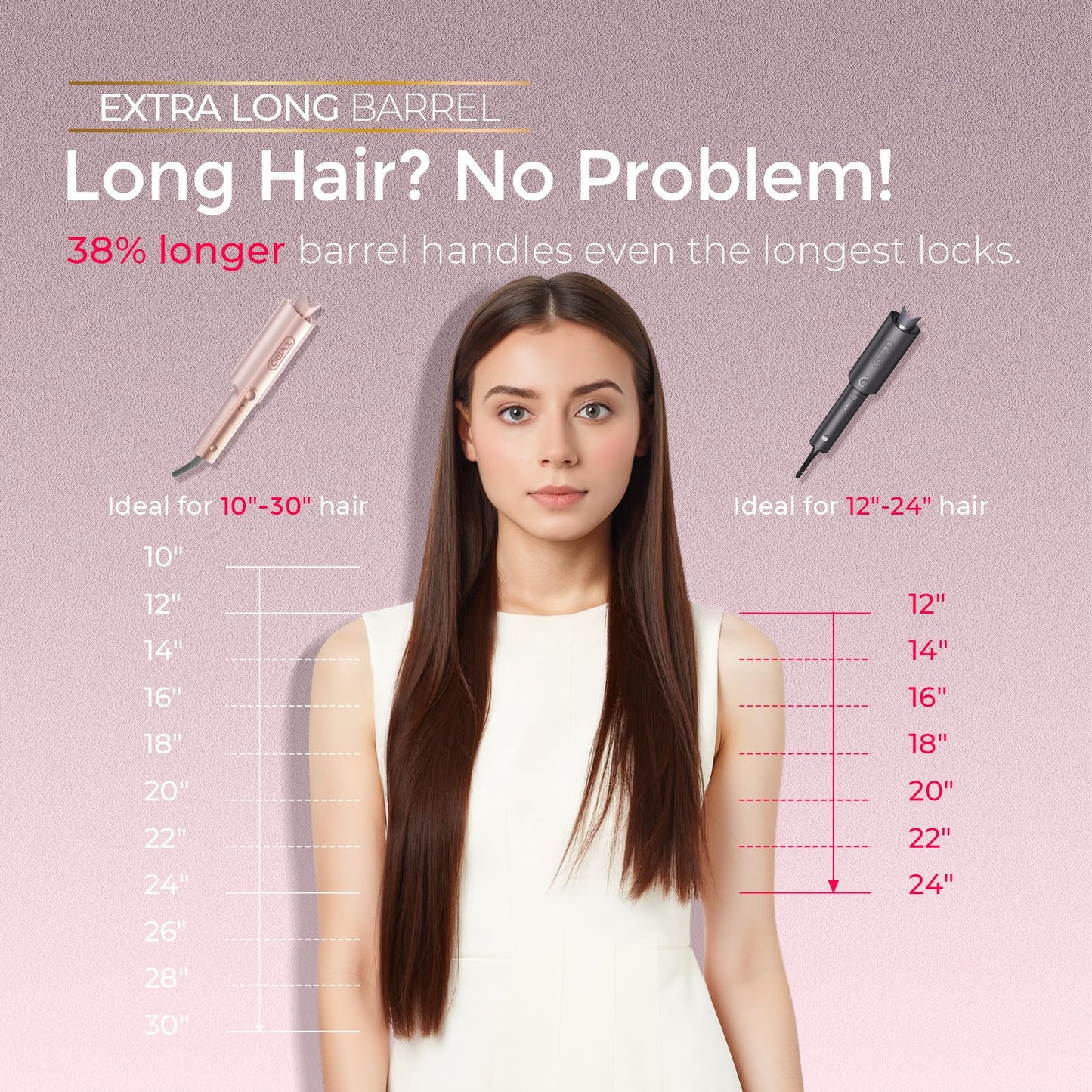TYMO CurlPro Plus Automatic Rotating Curling Iron - Upgraded Long Barrel Curling Wand for Long Hair, Ceramic Hair Curler for Women, Anti-Scald, Tangle-Free, 600M Ionic, Dual Voltage, Gold, 1 Inch