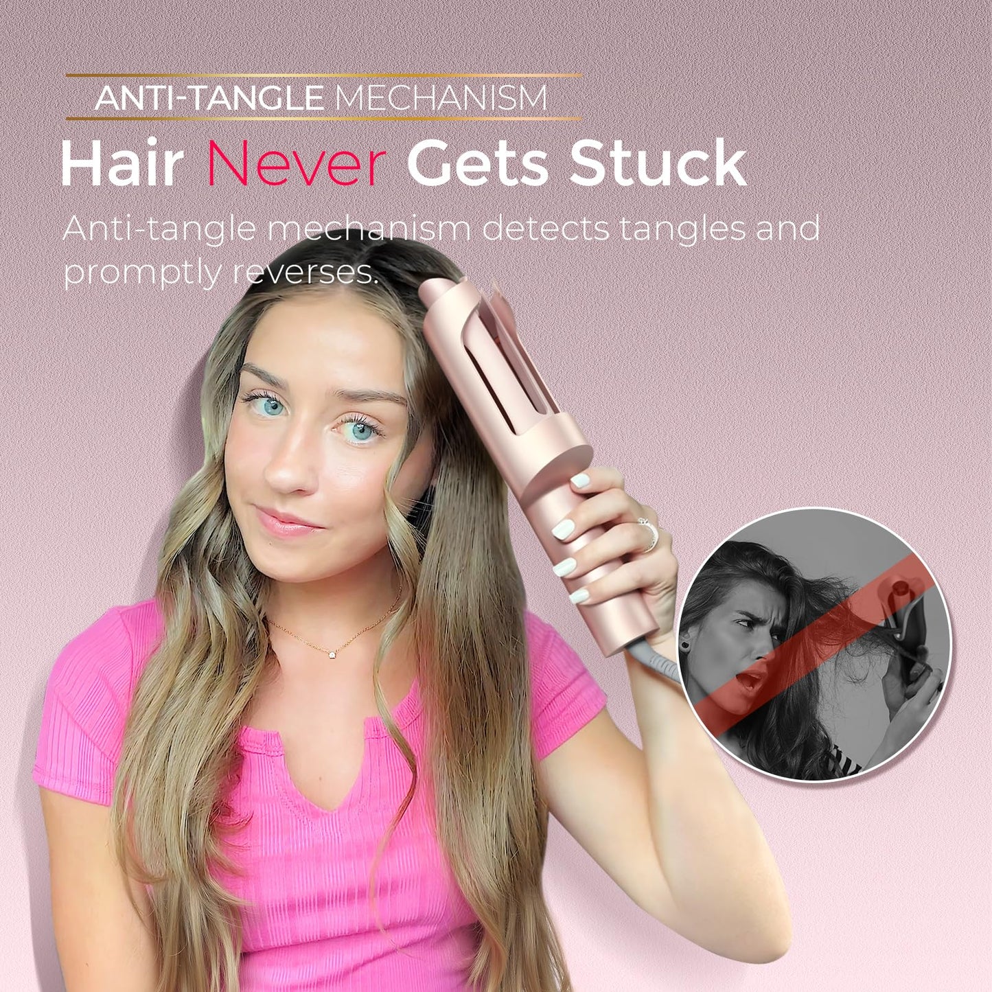 TYMO CurlPro Plus Automatic Rotating Curling Iron - Upgraded Long Barrel Curling Wand for Long Hair, Ceramic Hair Curler for Women, Anti-Scald, Tangle-Free, 600M Ionic, Dual Voltage, Gold, 1 Inch
