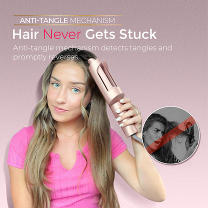 TYMO CurlPro Plus Automatic Rotating Curling Iron - Upgraded Long Barrel Curling Wand for Long Hair, Ceramic Hair Curler for Women, Anti-Scald, Tangle-Free, 600M Ionic, Dual Voltage, Gold, 1 Inch