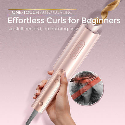 TYMO CurlPro Plus Automatic Rotating Curling Iron - Upgraded Long Barrel Curling Wand for Long Hair, Ceramic Hair Curler for Women, Anti-Scald, Tangle-Free, 600M Ionic, Dual Voltage, Gold, 1 Inch