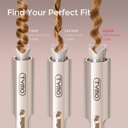 TYMO CurlPro Plus Automatic Rotating Curling Iron - Upgraded Long Barrel Curling Wand for Long Hair, Ceramic Hair Curler for Women, Anti-Scald, Tangle-Free, 600M Ionic, Dual Voltage, Gold, 1 Inch