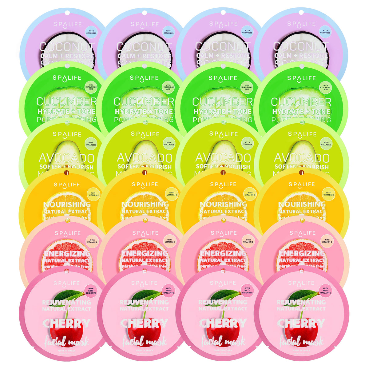 SpaLife Korean Fruit Facial Sheet Masks 24 Value Pack