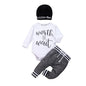 Baby Boy Cotton Set - Long Sleeve Romper Pant & Hat Outfit - 3Pcs