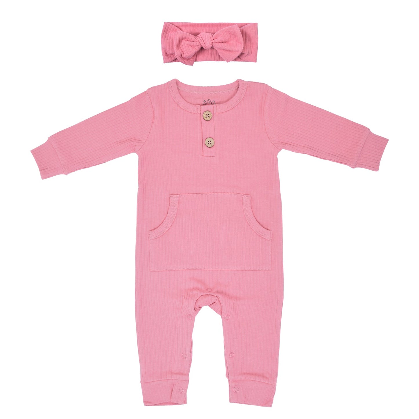 Precious Pink Baby Ribbed Playsuit with pockets