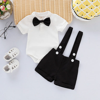 Baby Boy - Mini Gentleman Short Sleeve Shirt + Short Pants Summer Fashion 2 Pcs Set