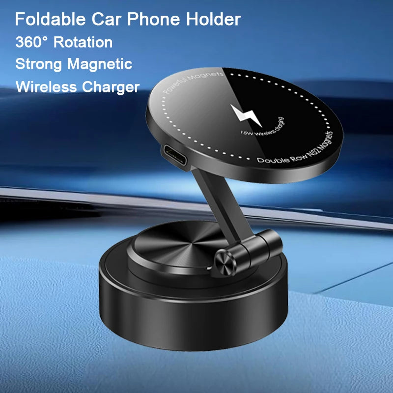 Double Sided Car Phone Holder Magnetic Vacuum with Wireless Charger 360 degree