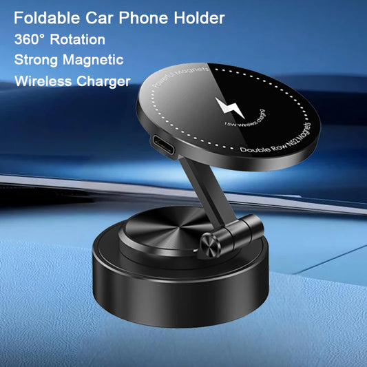 Double Sided Car Phone Holder Magnetic Vacuum with Wireless Charger 360 degree