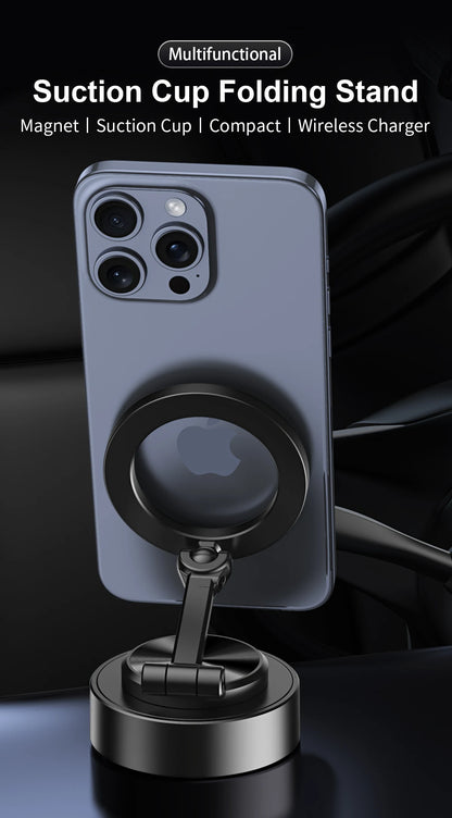Double Sided Car Phone Holder Magnetic Vacuum with Wireless Charger 360 degree