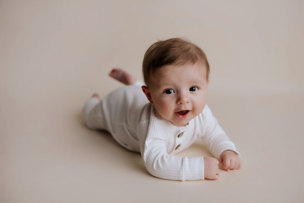 White Baby Ribbed Playsuit with pockets