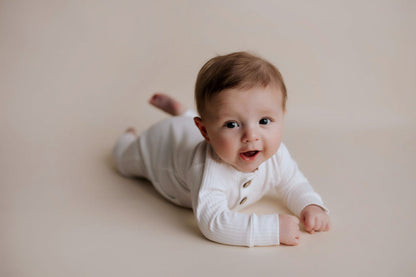 White Baby Ribbed Playsuit with pockets