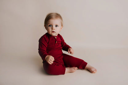 Ruby Red Baby Ribbed Playsuit with pockets