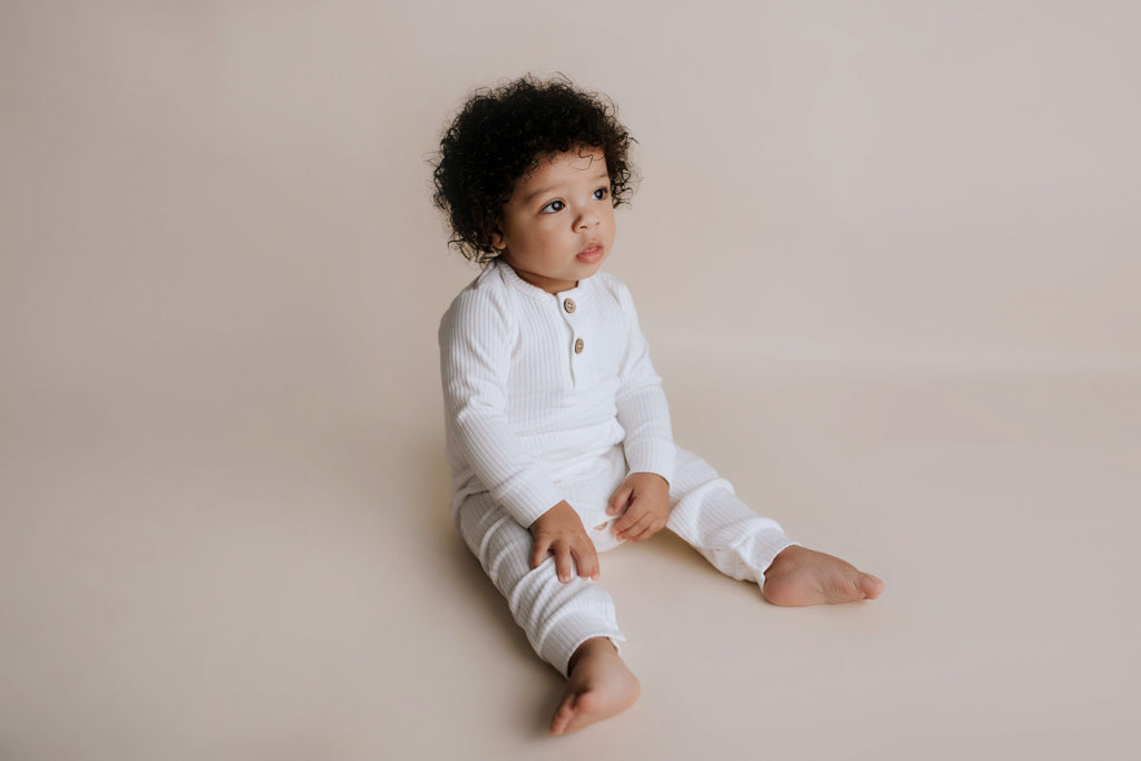 White Baby Ribbed Playsuit with pockets
