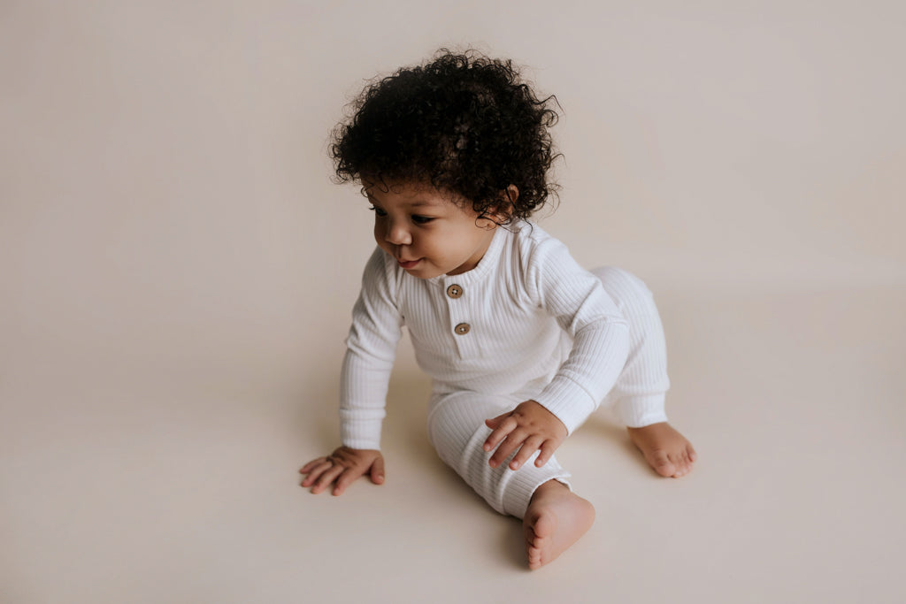 White Baby Ribbed Playsuit with pockets