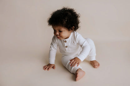 White Baby Ribbed Playsuit with pockets
