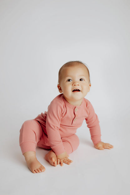 Precious Pink Baby Ribbed Playsuit with pockets