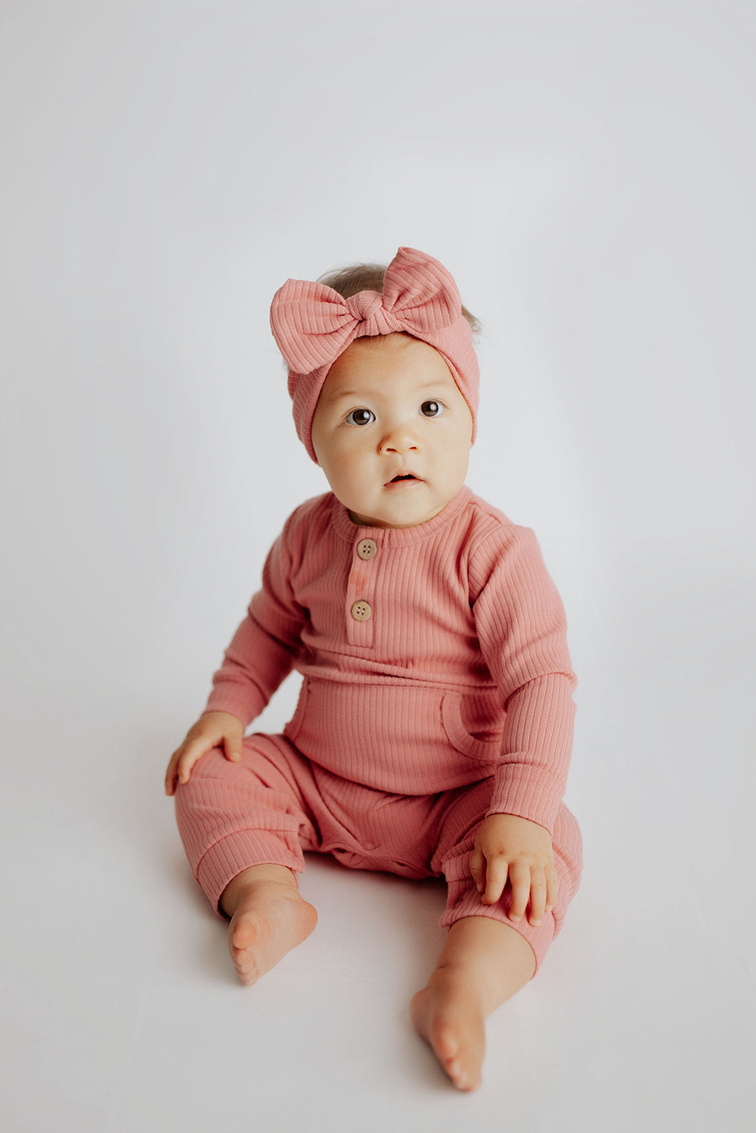 Precious Pink Baby Ribbed Playsuit with pockets
