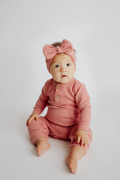 Precious Pink Baby Ribbed Playsuit with pockets