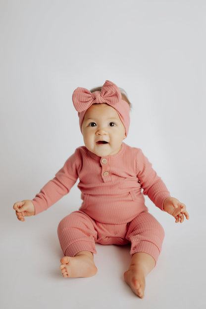 Precious Pink Baby Ribbed Playsuit with pockets