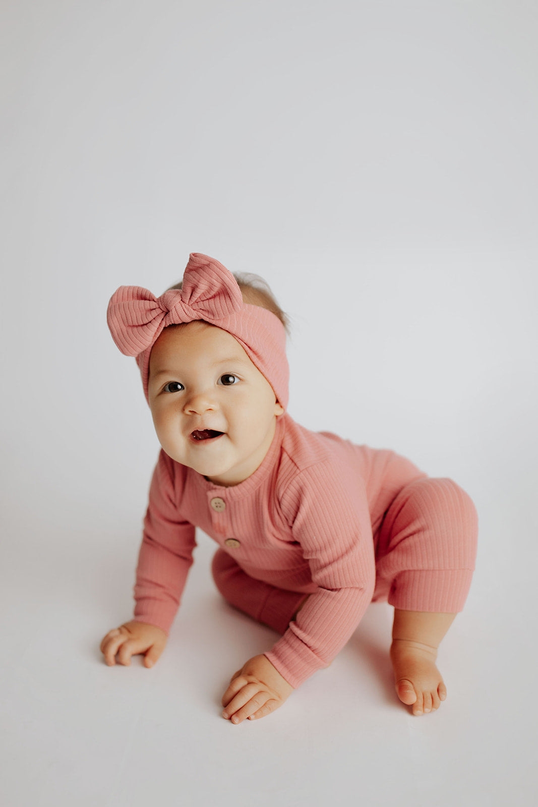 Precious Pink Baby Ribbed Playsuit with pockets